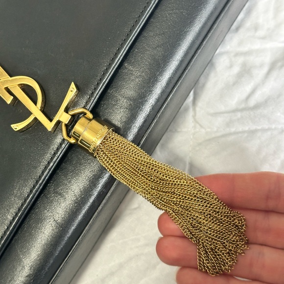 KATE MEDIUM TASSEL GRAIN DE POUDRE EMBOSSED LEATHER YSL SAINT LAURENT BAG PURSE - Picture 6 of 15